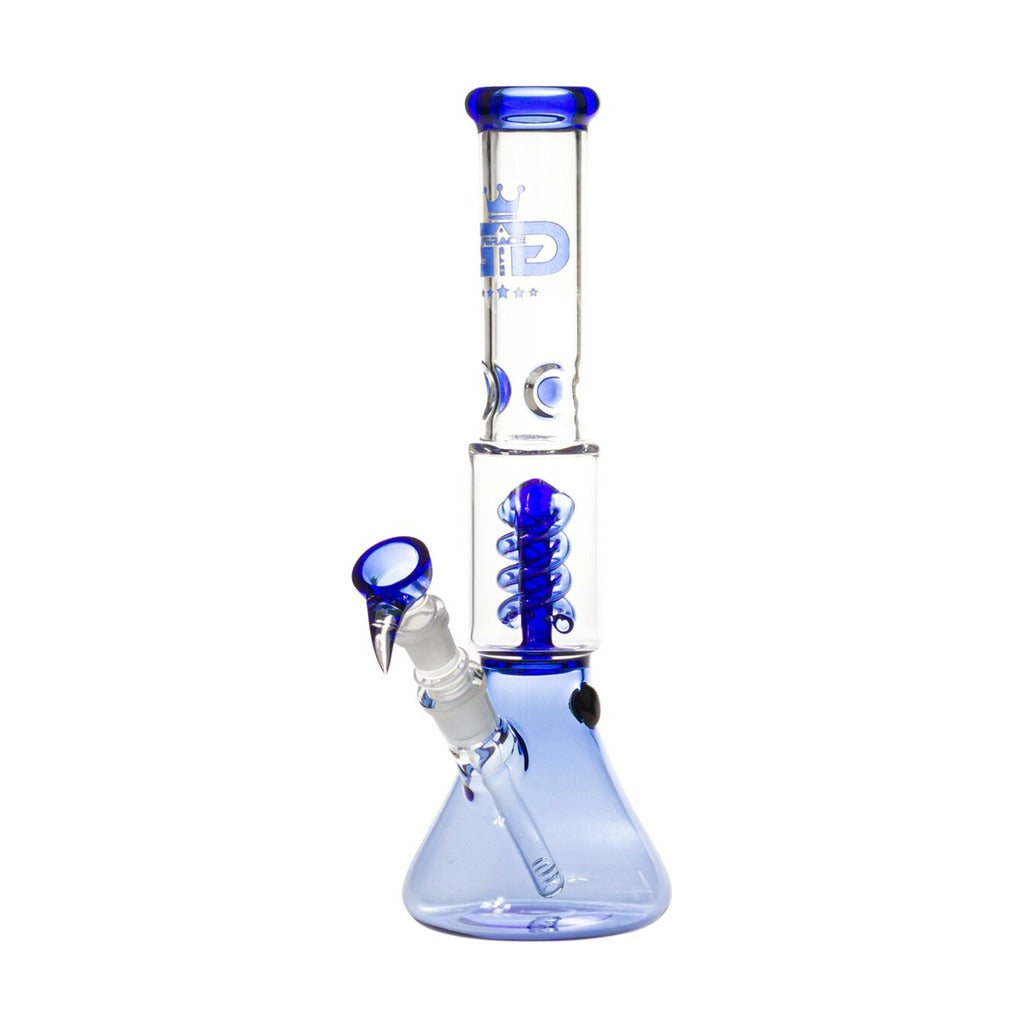Grace Glass Small Boy Blue Beaker -bongi 35 cm sinisävytetyllä pohjalla ja spiraaliperkolaattorilla, edestä