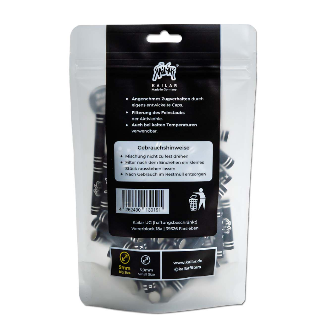 Kailar - 9Mm Selluloosa Aktiivihiilifiltterit 100Kpl Filtterit & Tipit