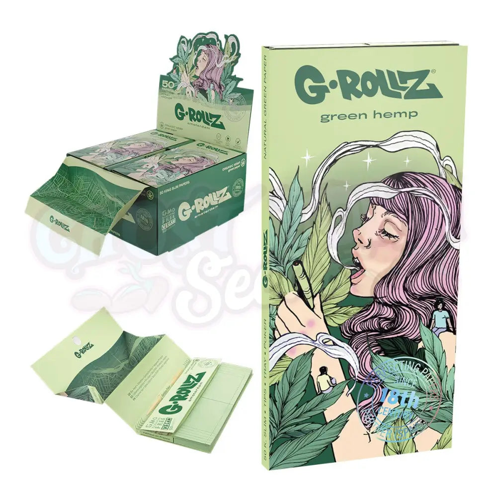 G-Rollz - Organic Green Hemp ’Colossal Dream’ Ks Slim Ohuet Pitkät Paperit + Tipit & Alusta