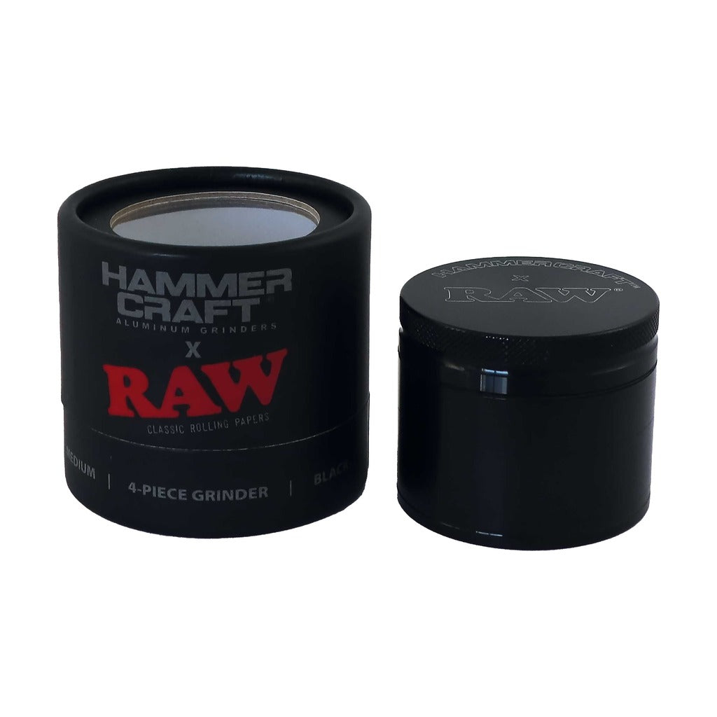 Hammercraft x RAW – Musta Aluminigrinderi, 4-osainen, 55 mm, M-koko