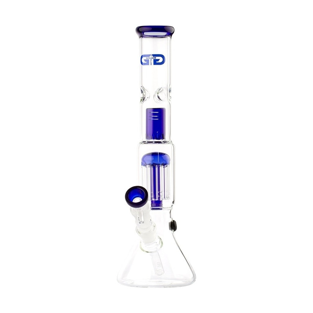 Grace Glass OG Series Blue Shotgun -bongi 37 cm puuperkolaattorilla ja roiskesuojalla, edestä