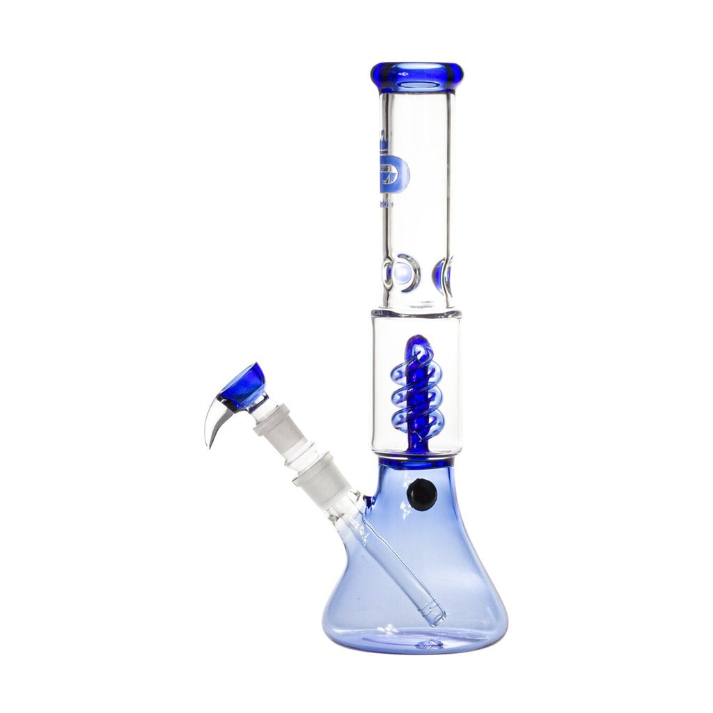 Grace Glass Small Boy Blue Beaker -bongi 35 cm sivulta, pesä, pesäputki ja potkureikä näkyvissä