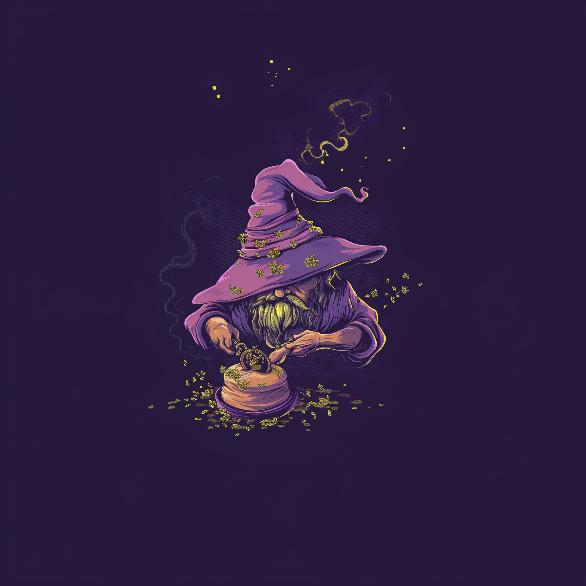 Ghost Town Seedsin etusivun mainoskuva; purppurapukuinen velho valmistamassa yrttejä; laadukkaat grinderit ja yrttimyllyt hienoon ja tasaiseen jauhatukseen.