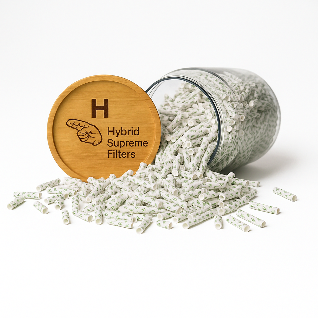 Hybrid - 6,4mm Selluloosa Aktiivihiilifiltterit Lasipurkki (1000 kpl) Filtterit & Tipit