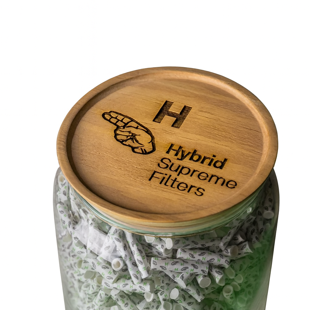 Hybrid - 6,4mm Selluloosa Aktiivihiilifiltterit Lasipurkki (1000 kpl) Filtterit & Tipit