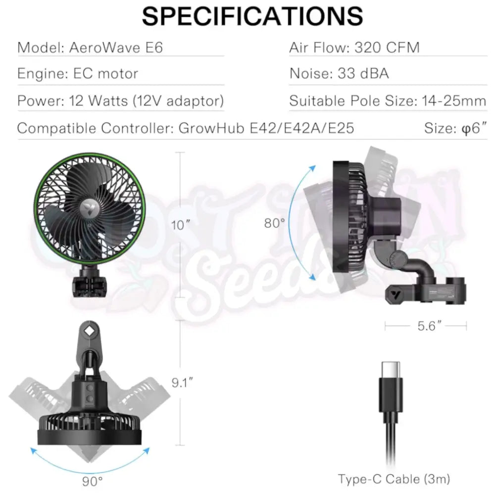 VIVOSUN - AeroWave E6 Klipsituuletin EC