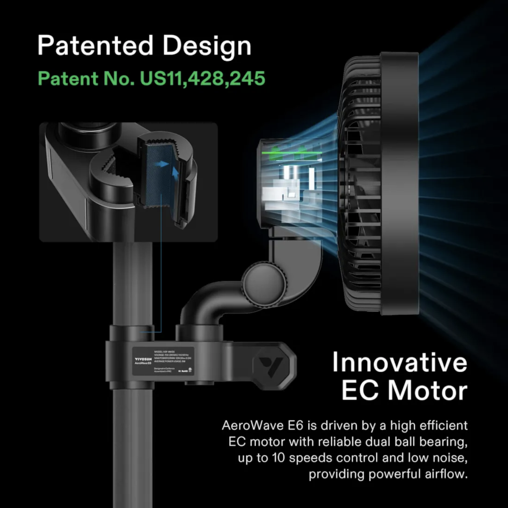 VIVOSUN - AeroWave E6 Klipsituuletin EC