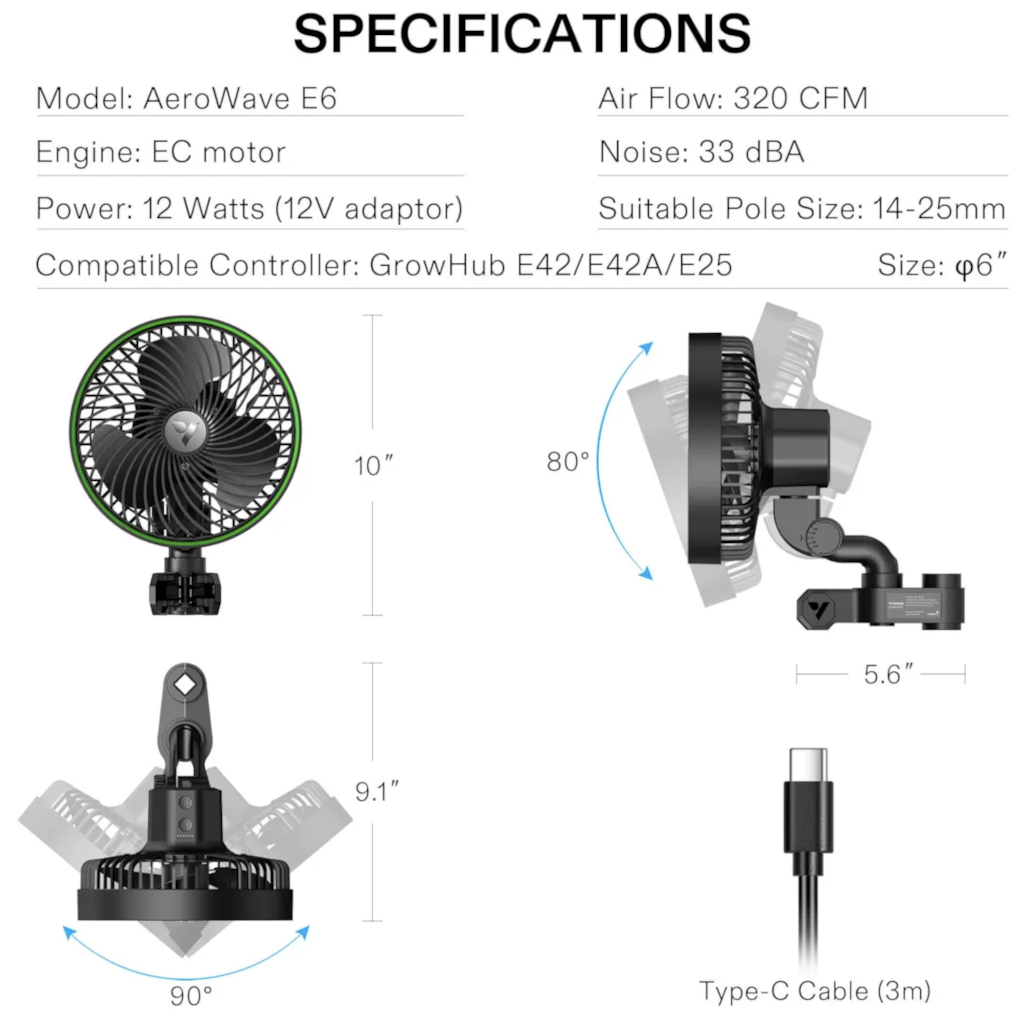 VIVOSUN - AeroWave E6 Klipsituuletin EC